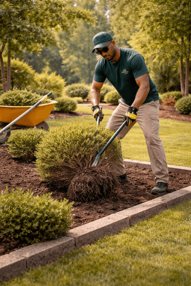 Lawn treatment in progress